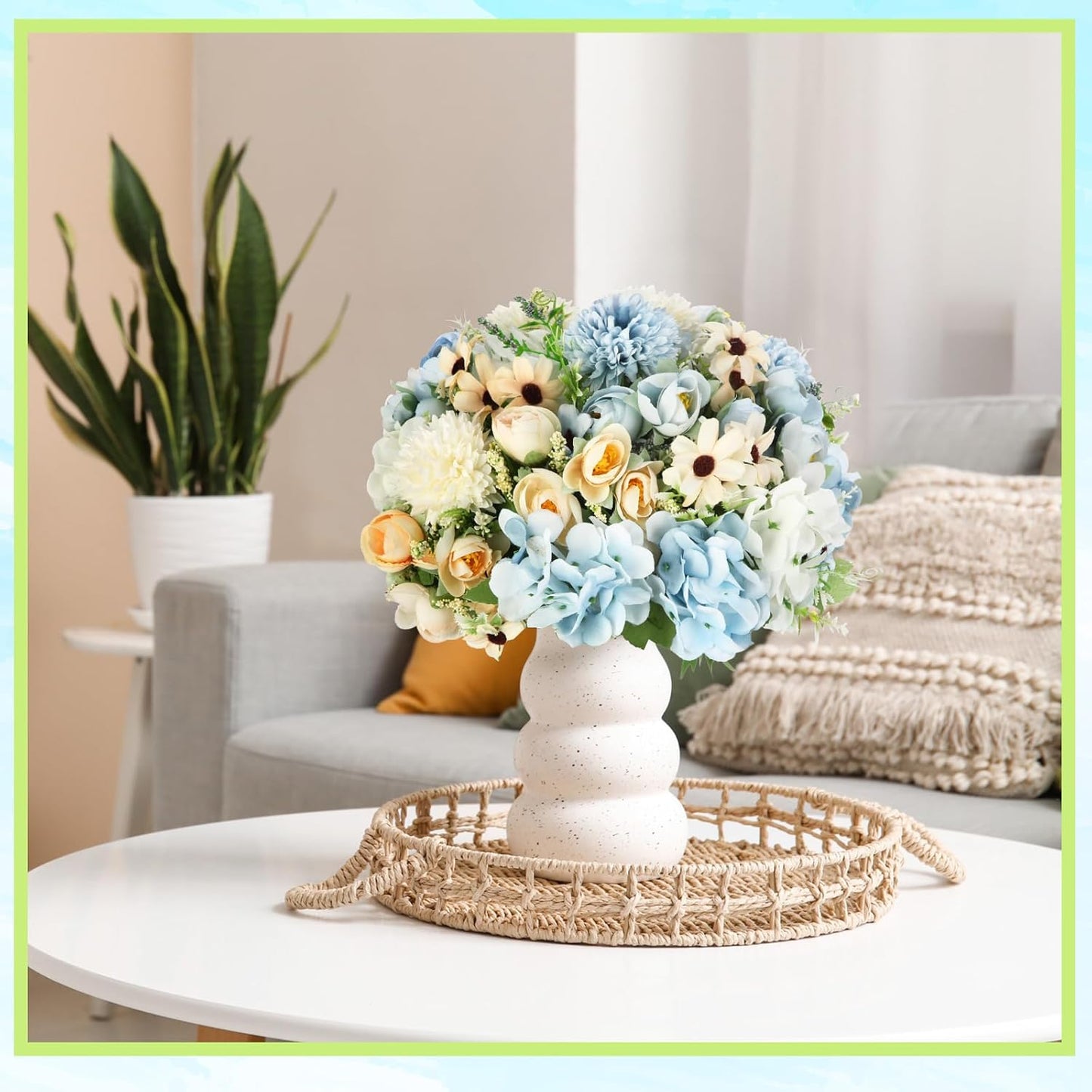 Peonies Artificial Flowers Faux Roses Silk Flowers Hydrangea Artificial Bouquet for Wedding Table Centerpiece Floral Vase Home Office Bridal Decor(Light Yellow,12 Bundles)