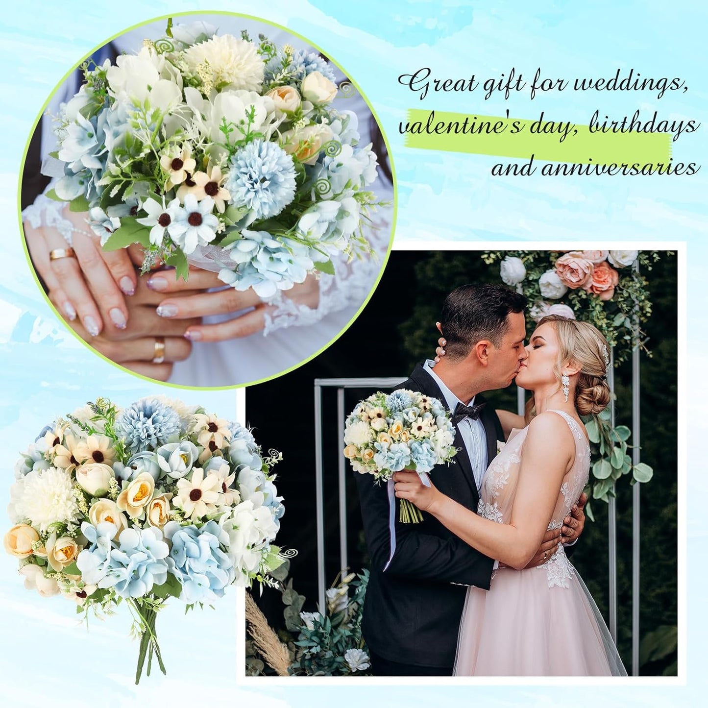 Peonies Artificial Flowers Faux Roses Silk Flowers Hydrangea Artificial Bouquet for Wedding Table Centerpiece Floral Vase Home Office Bridal Decor(Light Yellow,12 Bundles)