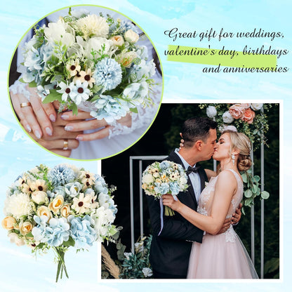 Peonies Artificial Flowers Faux Roses Silk Flowers Hydrangea Artificial Bouquet for Wedding Table Centerpiece Floral Vase Home Office Bridal Decor(Light Yellow,12 Bundles)
