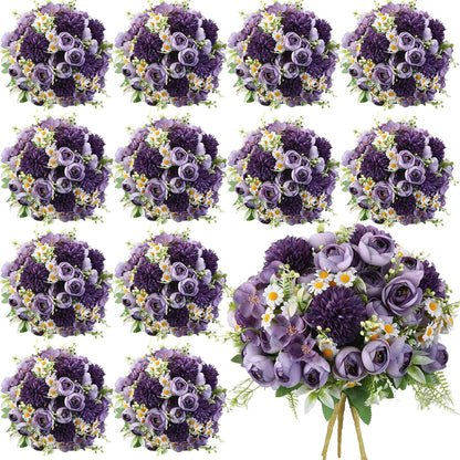 Peonies Artificial Flowers Faux Roses Silk Flowers Hydrangea Artificial Bouquet for Wedding Table Centerpiece Floral Vase Home Office Bridal Decor(Light Yellow,12 Bundles)