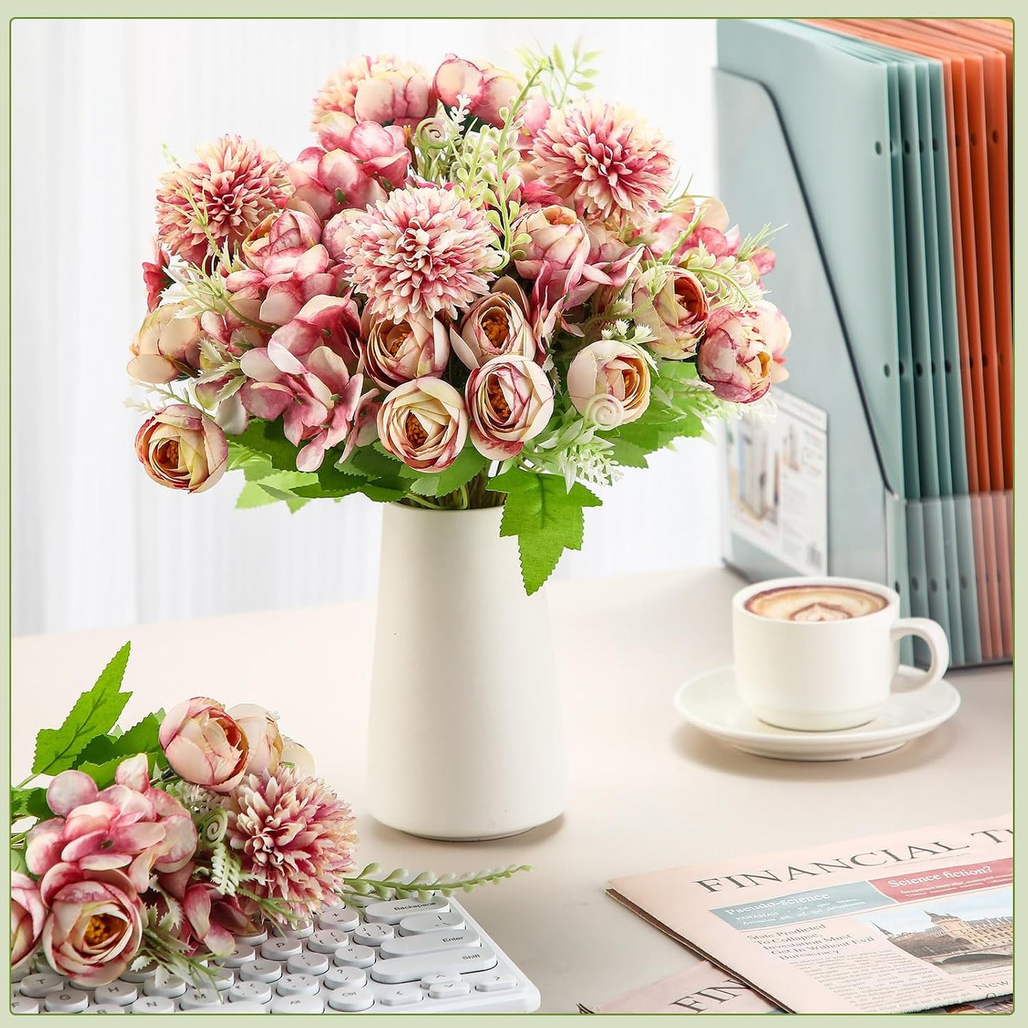 Peonies Artificial Flowers Faux Roses Silk Flowers Hydrangea Artificial Bouquet for Wedding Table Centerpiece Floral Vase Home Office Bridal Decor(Light Yellow,12 Bundles)