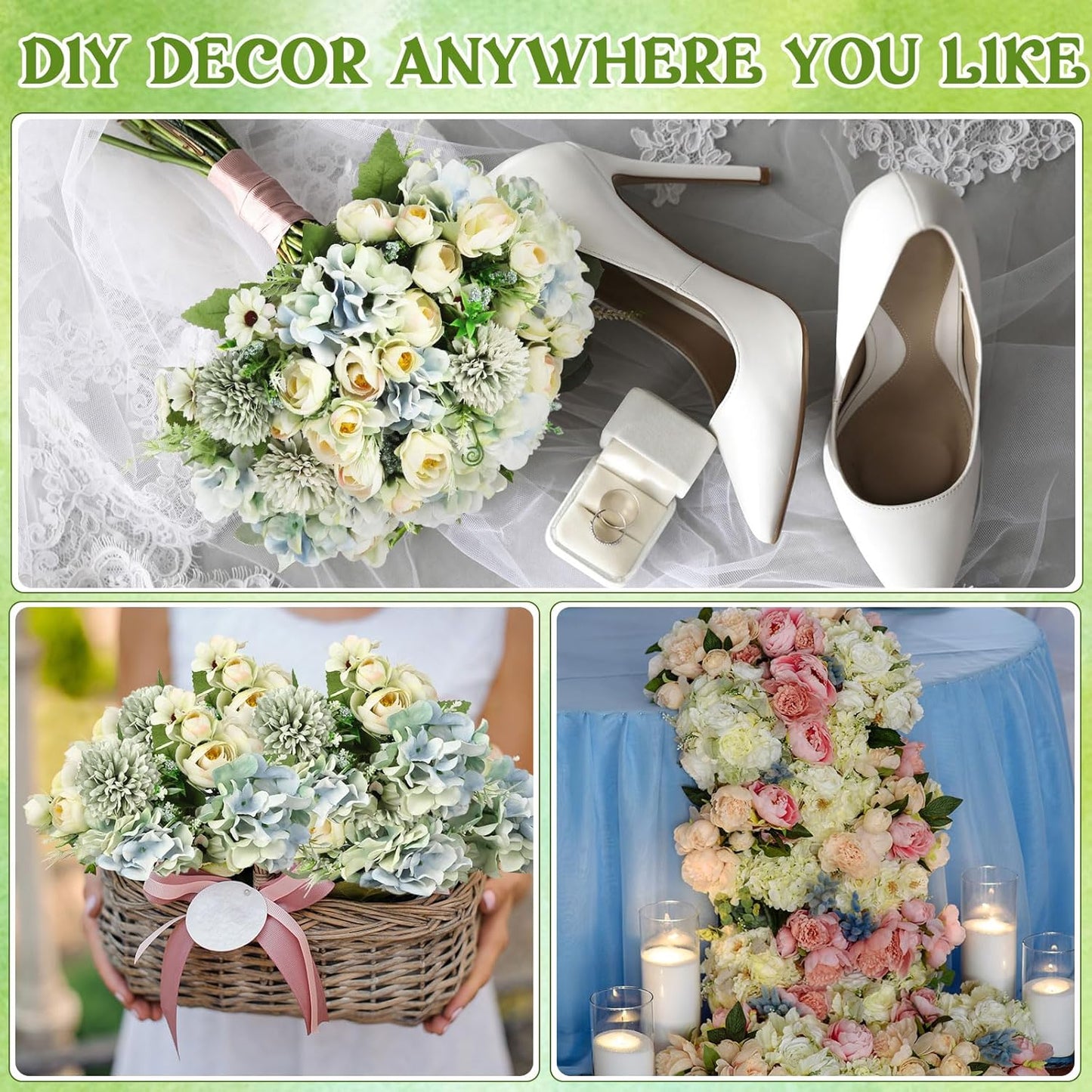 Peonies Artificial Flowers Faux Roses Silk Flowers Hydrangea Artificial Bouquet for Wedding Table Centerpiece Floral Vase Home Office Bridal Decor(Light Yellow,12 Bundles)