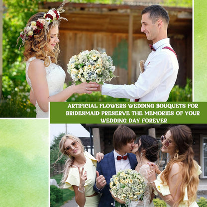 Peonies Artificial Flowers Faux Roses Silk Flowers Hydrangea Artificial Bouquet for Wedding Table Centerpiece Floral Vase Home Office Bridal Decor(Light Yellow,12 Bundles)