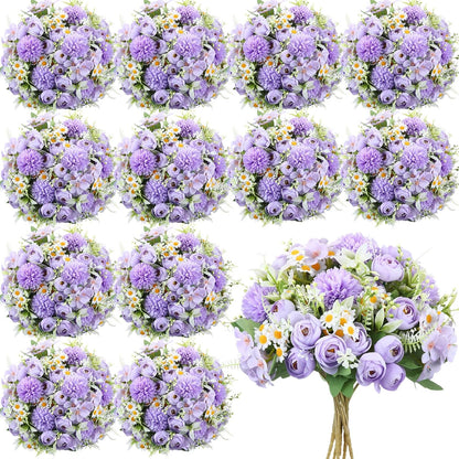 Peonies Artificial Flowers Faux Roses Silk Flowers Hydrangea Artificial Bouquet for Wedding Table Centerpiece Floral Vase Home Office Bridal Decor(Light Yellow,12 Bundles)