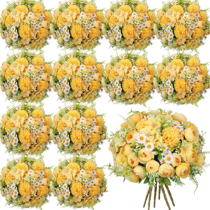 Peonies Artificial Flowers Faux Roses Silk Flowers Hydrangea Artificial Bouquet for Wedding Table Centerpiece Floral Vase Home Office Bridal Decor(Light Yellow,12 Bundles)