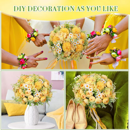 Peonies Artificial Flowers Faux Roses Silk Flowers Hydrangea Artificial Bouquet for Wedding Table Centerpiece Floral Vase Home Office Bridal Decor(Light Yellow,12 Bundles)