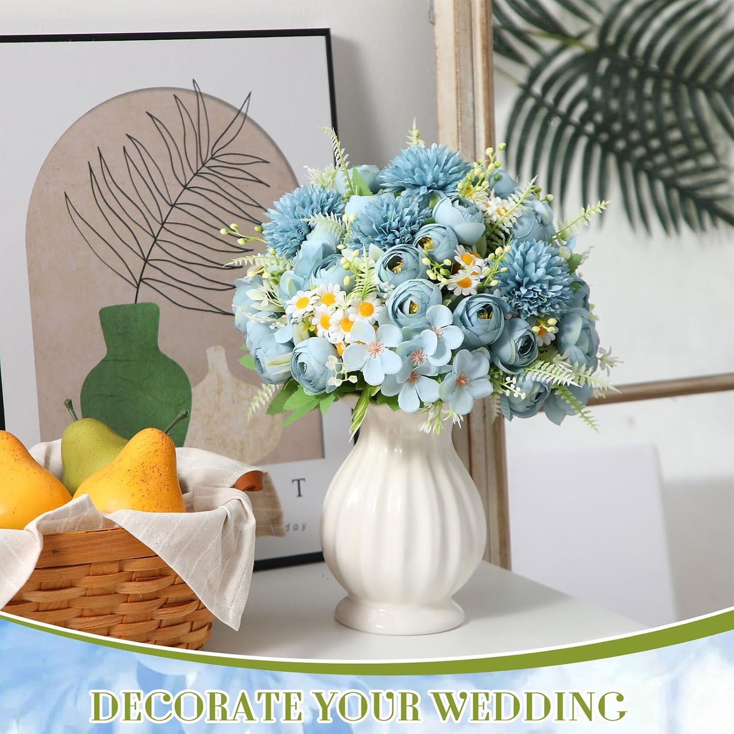 Peonies Artificial Flowers Faux Roses Silk Flowers Hydrangea Artificial Bouquet for Wedding Table Centerpiece Floral Vase Home Office Bridal Decor(Light Yellow,12 Bundles)