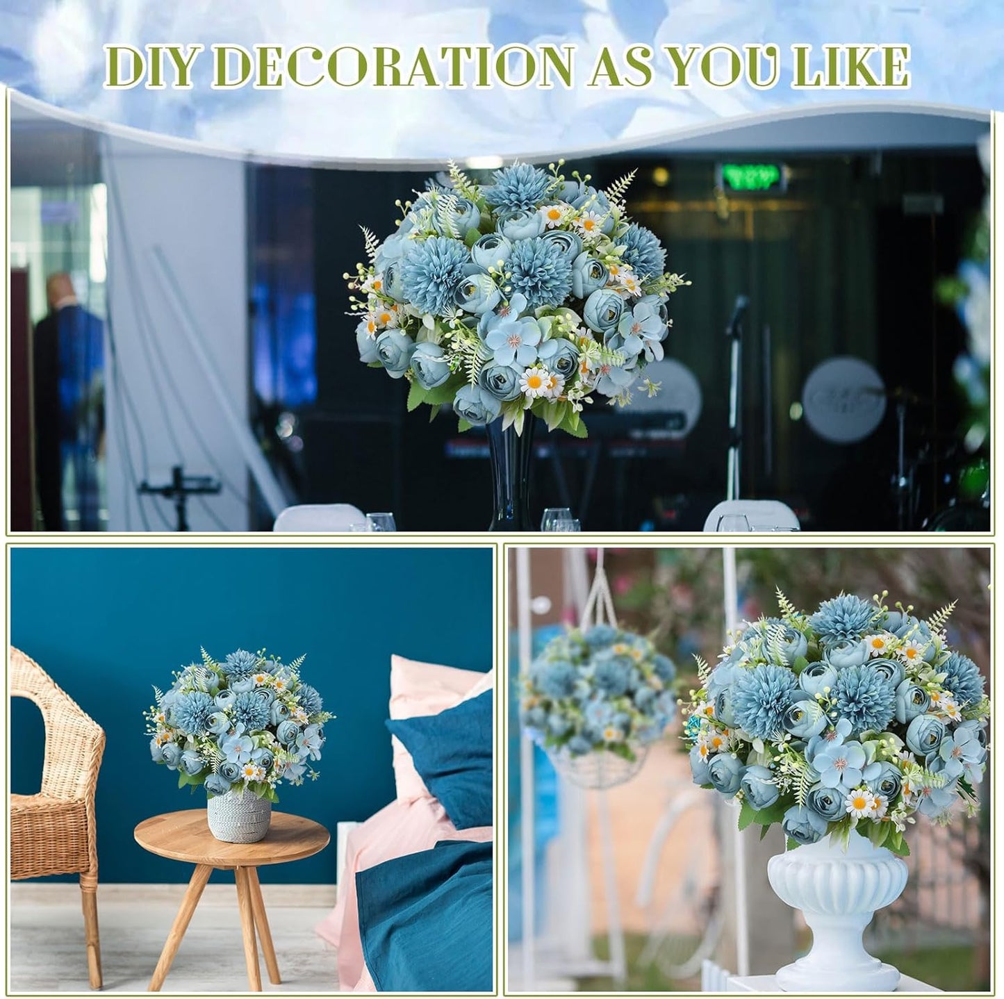 Peonies Artificial Flowers Faux Roses Silk Flowers Hydrangea Artificial Bouquet for Wedding Table Centerpiece Floral Vase Home Office Bridal Decor(Light Yellow,12 Bundles)