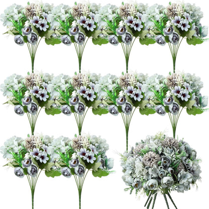 Peonies Artificial Flowers Faux Roses Silk Flowers Hydrangea Artificial Bouquet for Wedding Table Centerpiece Floral Vase Home Office Bridal Decor(Light Yellow,12 Bundles)