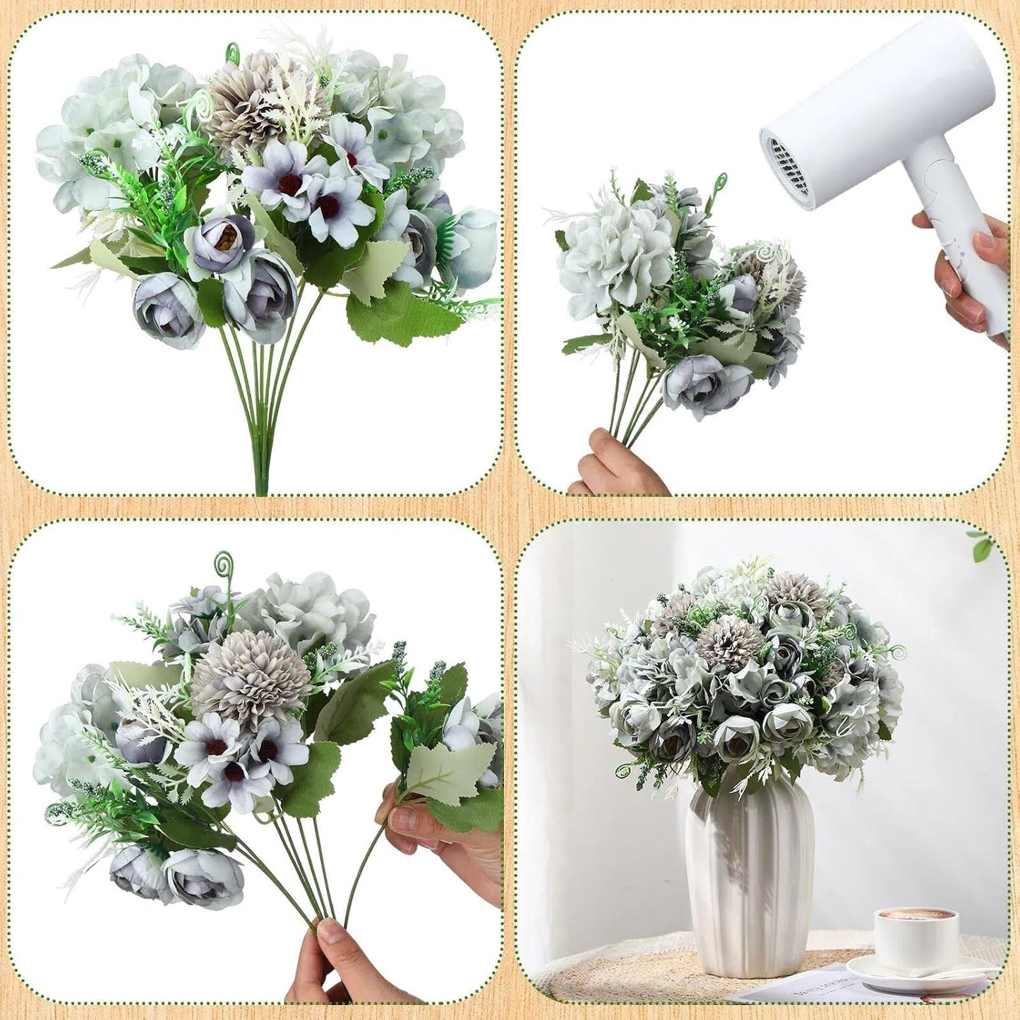 Peonies Artificial Flowers Faux Roses Silk Flowers Hydrangea Artificial Bouquet for Wedding Table Centerpiece Floral Vase Home Office Bridal Decor(Light Yellow,12 Bundles)