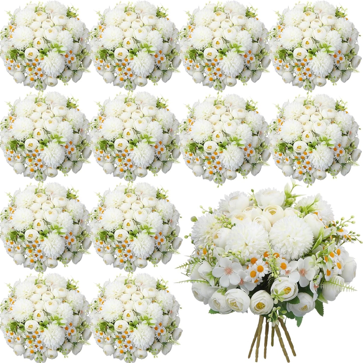 Peonies Artificial Flowers Faux Roses Silk Flowers Hydrangea Artificial Bouquet for Wedding Table Centerpiece Floral Vase Home Office Bridal Decor(Light Yellow,12 Bundles)