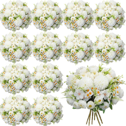 Peonies Artificial Flowers Faux Roses Silk Flowers Hydrangea Artificial Bouquet for Wedding Table Centerpiece Floral Vase Home Office Bridal Decor(Light Yellow,12 Bundles)
