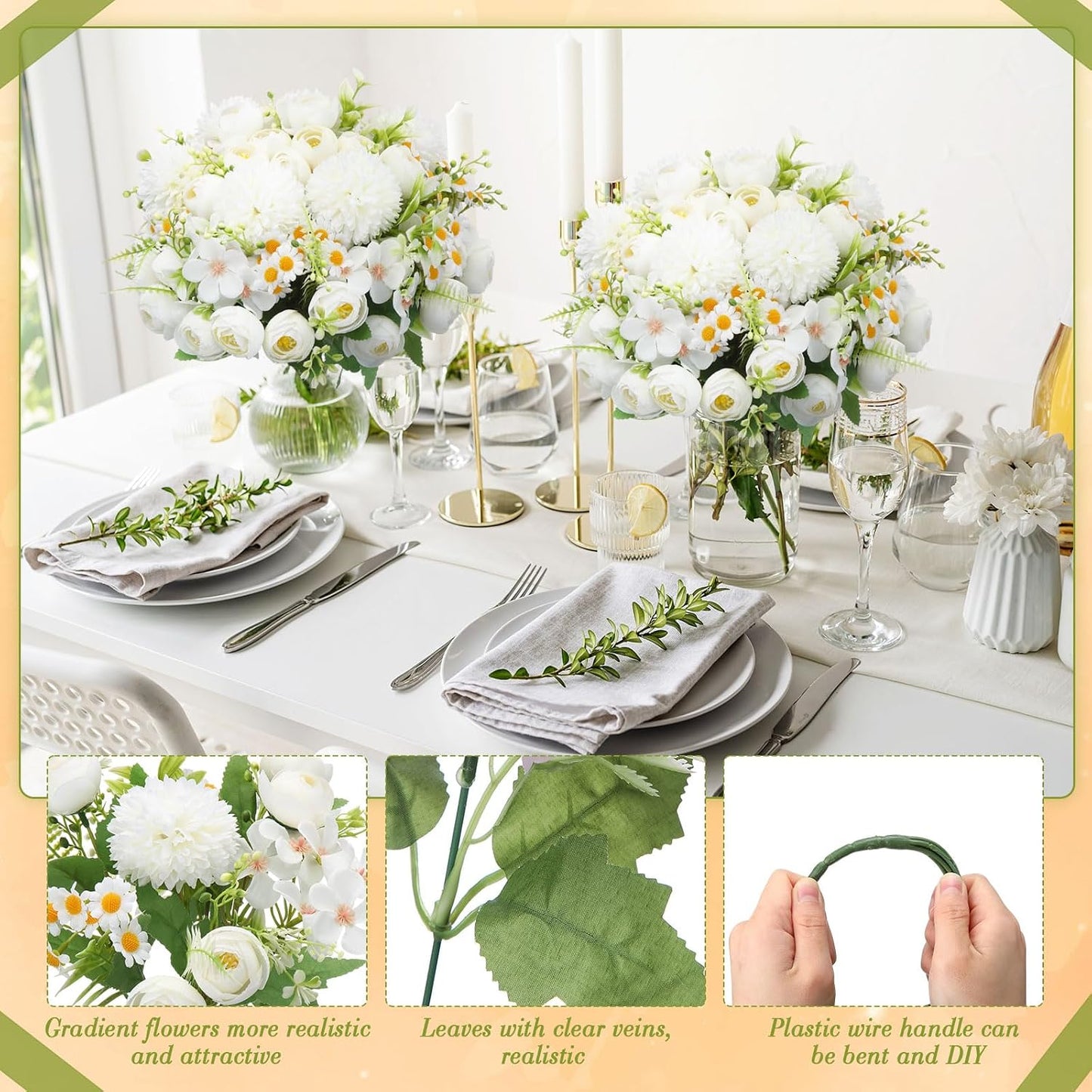 Peonies Artificial Flowers Faux Roses Silk Flowers Hydrangea Artificial Bouquet for Wedding Table Centerpiece Floral Vase Home Office Bridal Decor(Light Yellow,12 Bundles)