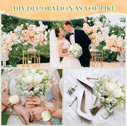 Peonies Artificial Flowers Faux Roses Silk Flowers Hydrangea Artificial Bouquet for Wedding Table Centerpiece Floral Vase Home Office Bridal Decor(Light Yellow,12 Bundles)