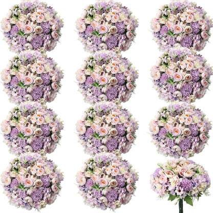 Peonies Artificial Flowers Faux Roses Silk Flowers Hydrangea Artificial Bouquet for Wedding Table Centerpiece Floral Vase Home Office Bridal Decor(Light Yellow,12 Bundles)