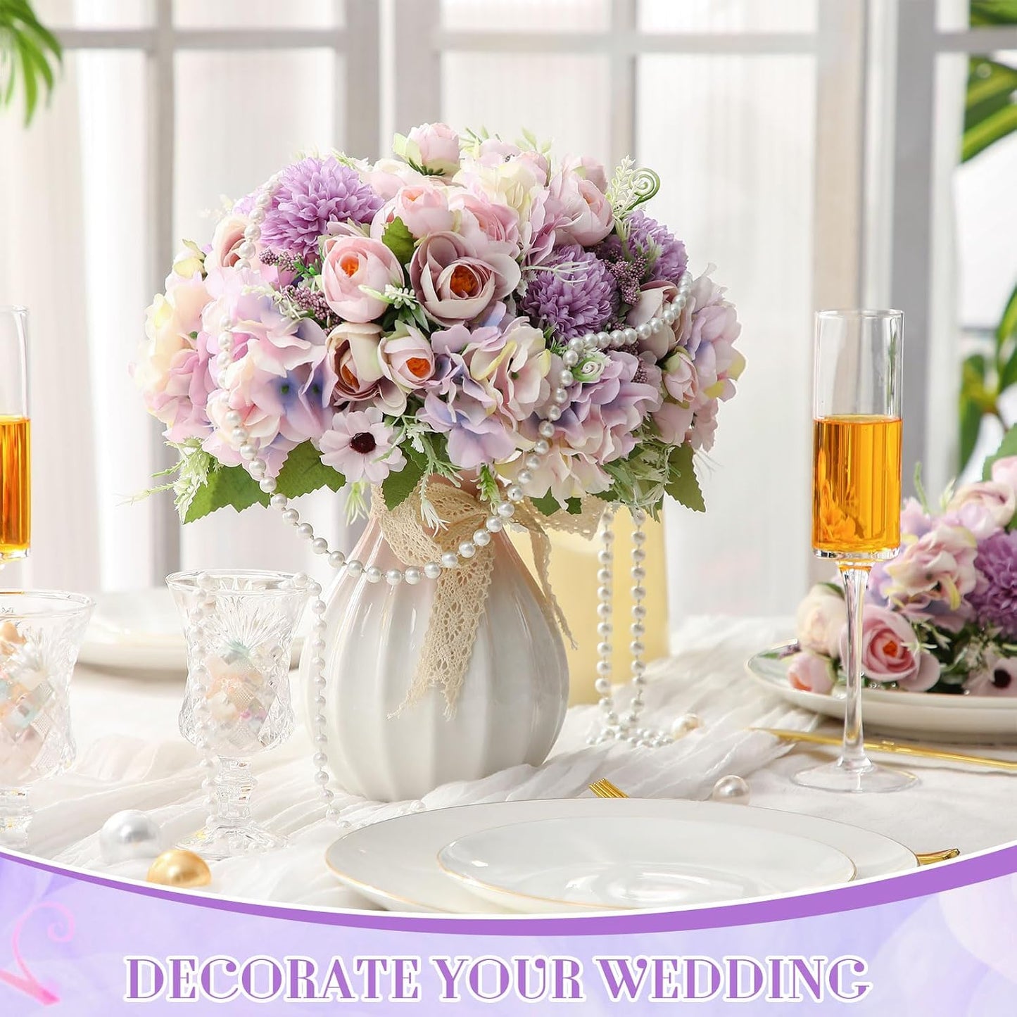 Peonies Artificial Flowers Faux Roses Silk Flowers Hydrangea Artificial Bouquet for Wedding Table Centerpiece Floral Vase Home Office Bridal Decor(Light Yellow,12 Bundles)