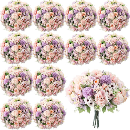 Peonies Artificial Flowers Faux Roses Silk Flowers Hydrangea Artificial Bouquet for Wedding Table Centerpiece Floral Vase Home Office Bridal Decor(Light Yellow,12 Bundles)