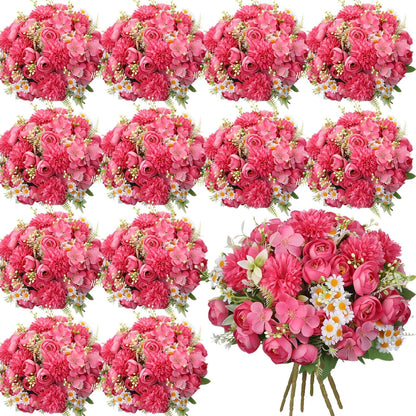 Peonies Artificial Flowers Faux Roses Silk Flowers Hydrangea Artificial Bouquet for Wedding Table Centerpiece Floral Vase Home Office Bridal Decor(Light Yellow,12 Bundles)