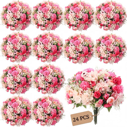 Peonies Artificial Flowers Faux Roses Silk Flowers Hydrangea Artificial Bouquet for Wedding Table Centerpiece Floral Vase Home Office Bridal Decor(Light Yellow,12 Bundles)