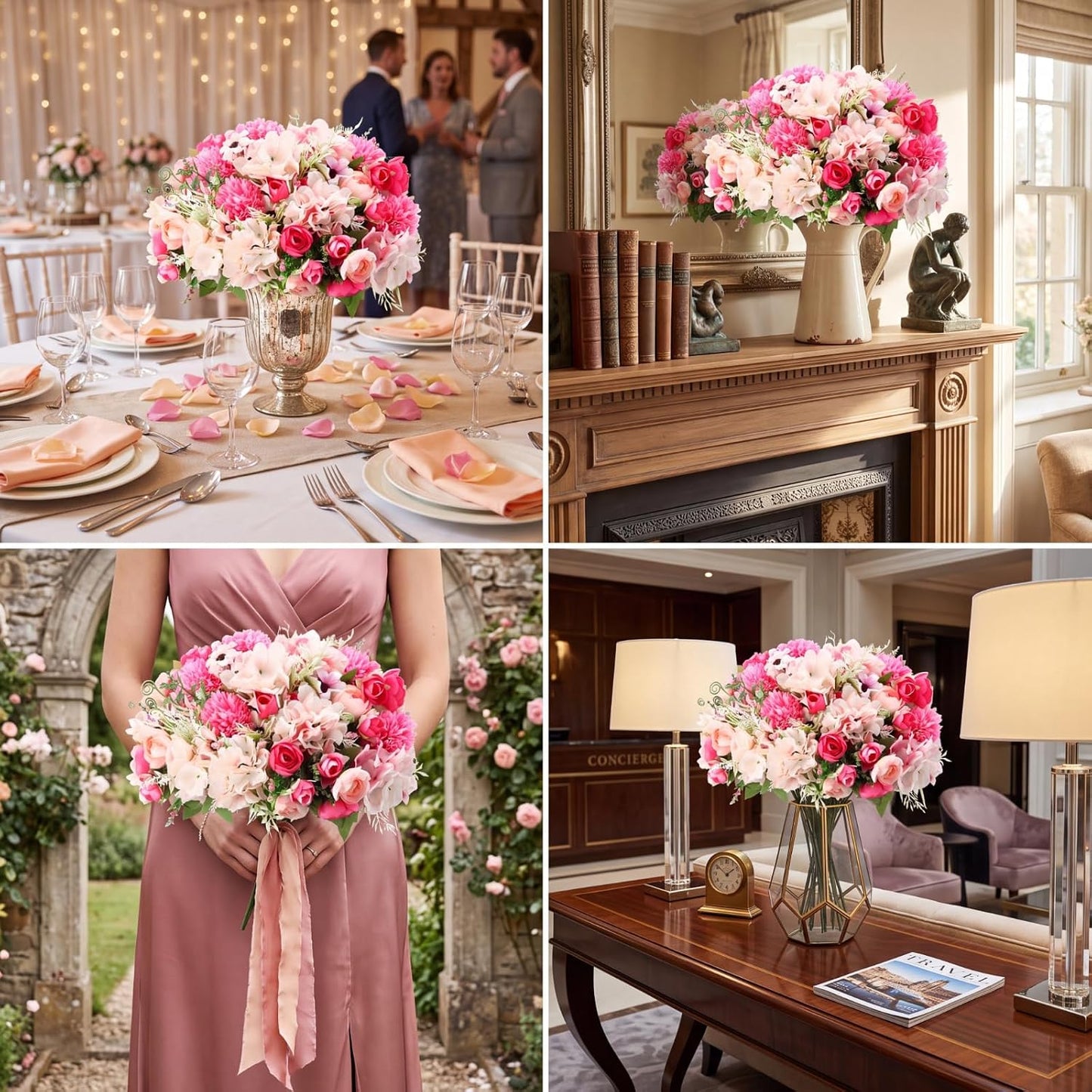 Peonies Artificial Flowers Faux Roses Silk Flowers Hydrangea Artificial Bouquet for Wedding Table Centerpiece Floral Vase Home Office Bridal Decor(Light Yellow,12 Bundles)