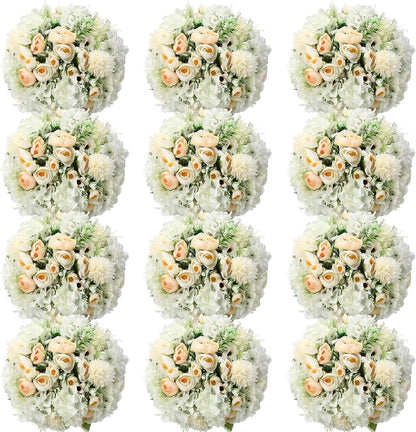 Peonies Artificial Flowers Faux Roses Silk Flowers Hydrangea Artificial Bouquet for Wedding Table Centerpiece Floral Vase Home Office Bridal Decor(Light Yellow,12 Bundles)