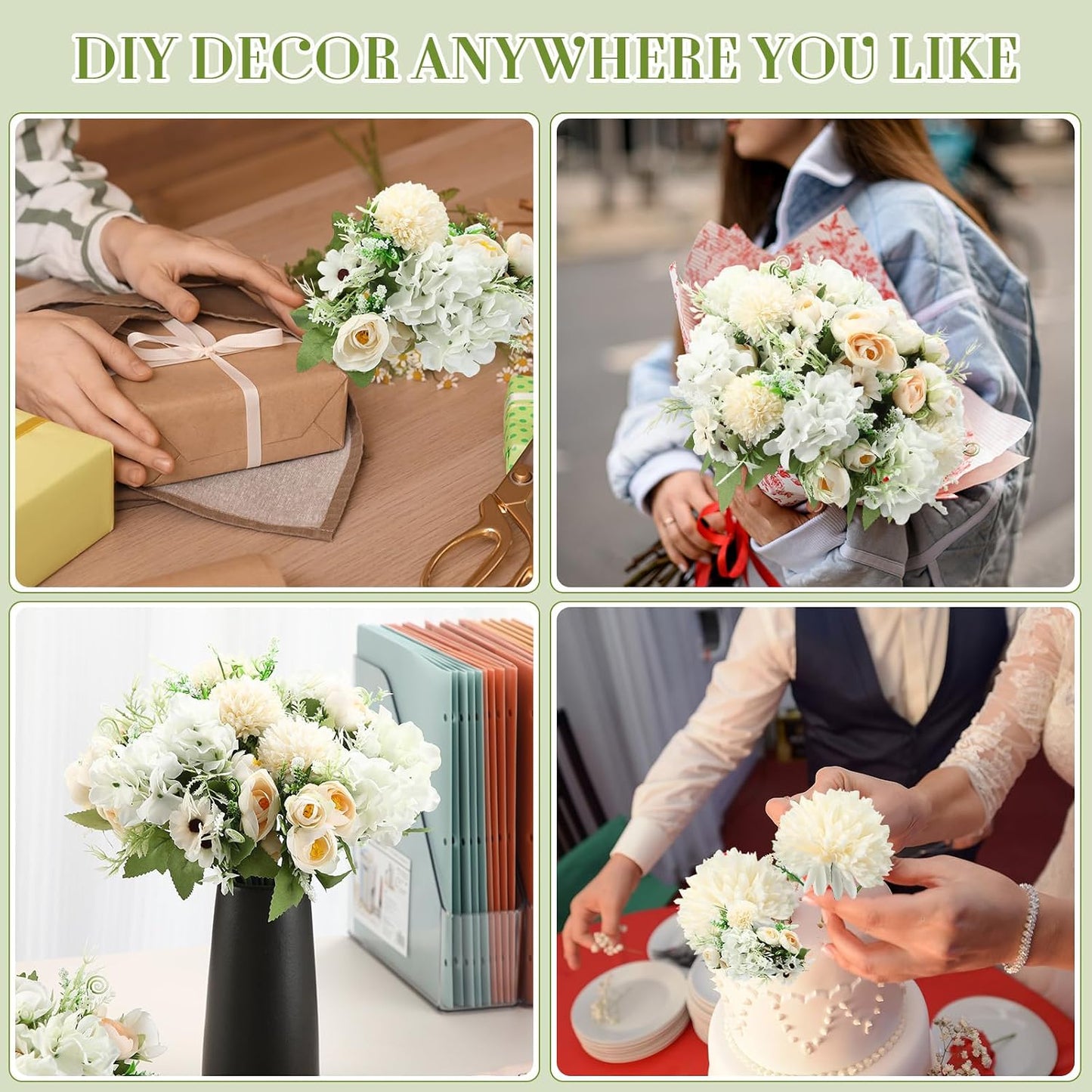 Peonies Artificial Flowers Faux Roses Silk Flowers Hydrangea Artificial Bouquet for Wedding Table Centerpiece Floral Vase Home Office Bridal Decor(Light Yellow,12 Bundles)