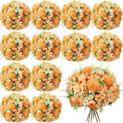 Peonies Artificial Flowers Faux Roses Silk Flowers Hydrangea Artificial Bouquet for Wedding Table Centerpiece Floral Vase Home Office Bridal Decor(Light Yellow,12 Bundles)