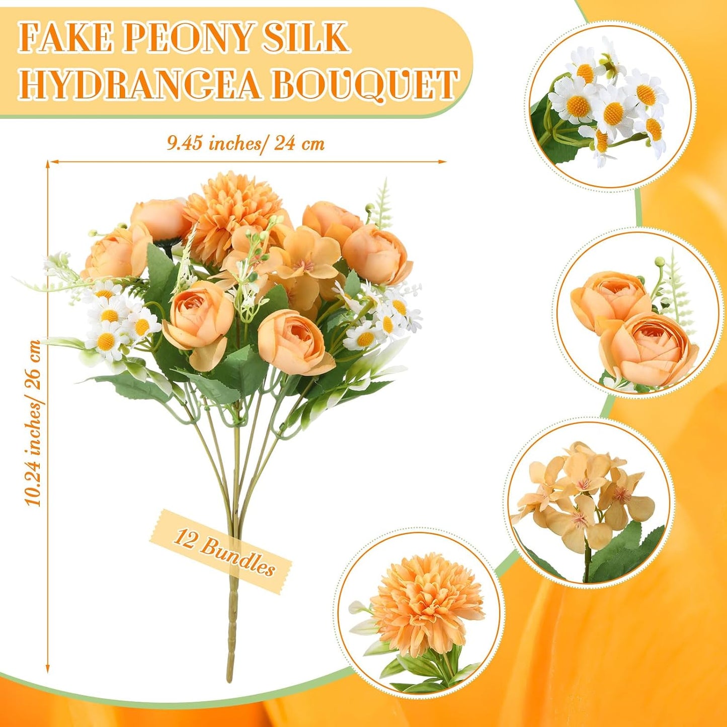 Peonies Artificial Flowers Faux Roses Silk Flowers Hydrangea Artificial Bouquet for Wedding Table Centerpiece Floral Vase Home Office Bridal Decor(Light Yellow,12 Bundles)