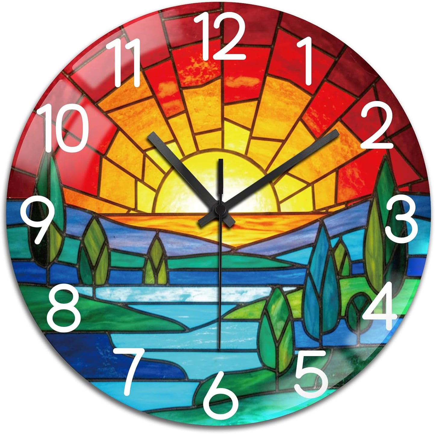 Lemon Wall Clocks Battery Operated, 12" Round Clock | Non Ticking Decorative Clock, Ocean Pattern Glass Design for Living Room, Kitchen, Bedroom & Bathroom Decor