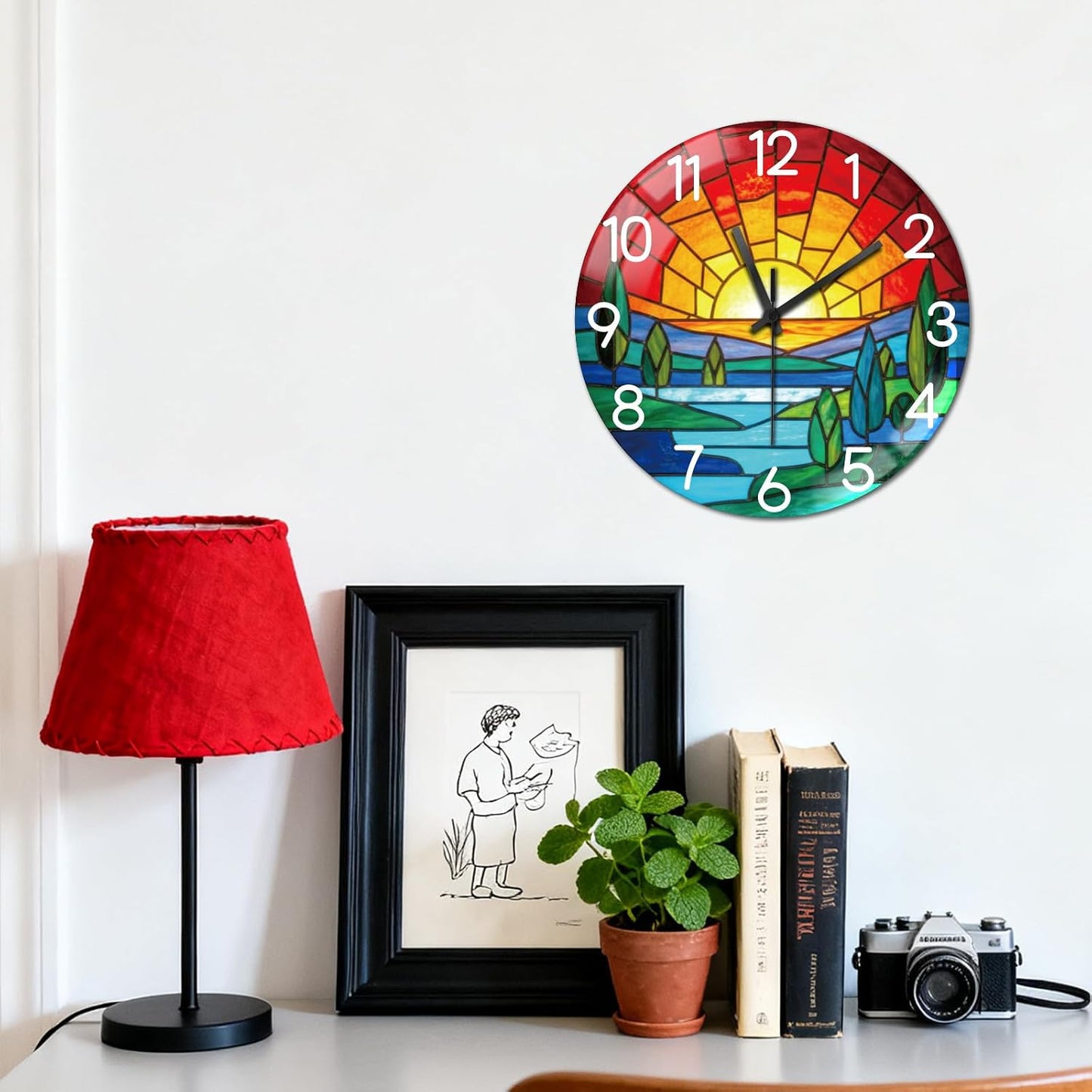 Lemon Wall Clocks Battery Operated, 12" Round Clock | Non Ticking Decorative Clock, Ocean Pattern Glass Design for Living Room, Kitchen, Bedroom & Bathroom Decor