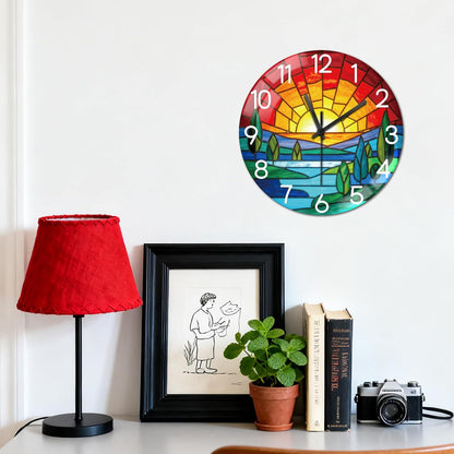 Lemon Wall Clocks Battery Operated, 12" Round Clock | Non Ticking Decorative Clock, Ocean Pattern Glass Design for Living Room, Kitchen, Bedroom & Bathroom Decor