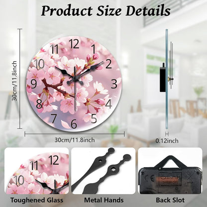Lemon Wall Clocks Battery Operated, 12" Round Clock | Non Ticking Decorative Clock, Ocean Pattern Glass Design for Living Room, Kitchen, Bedroom & Bathroom Decor