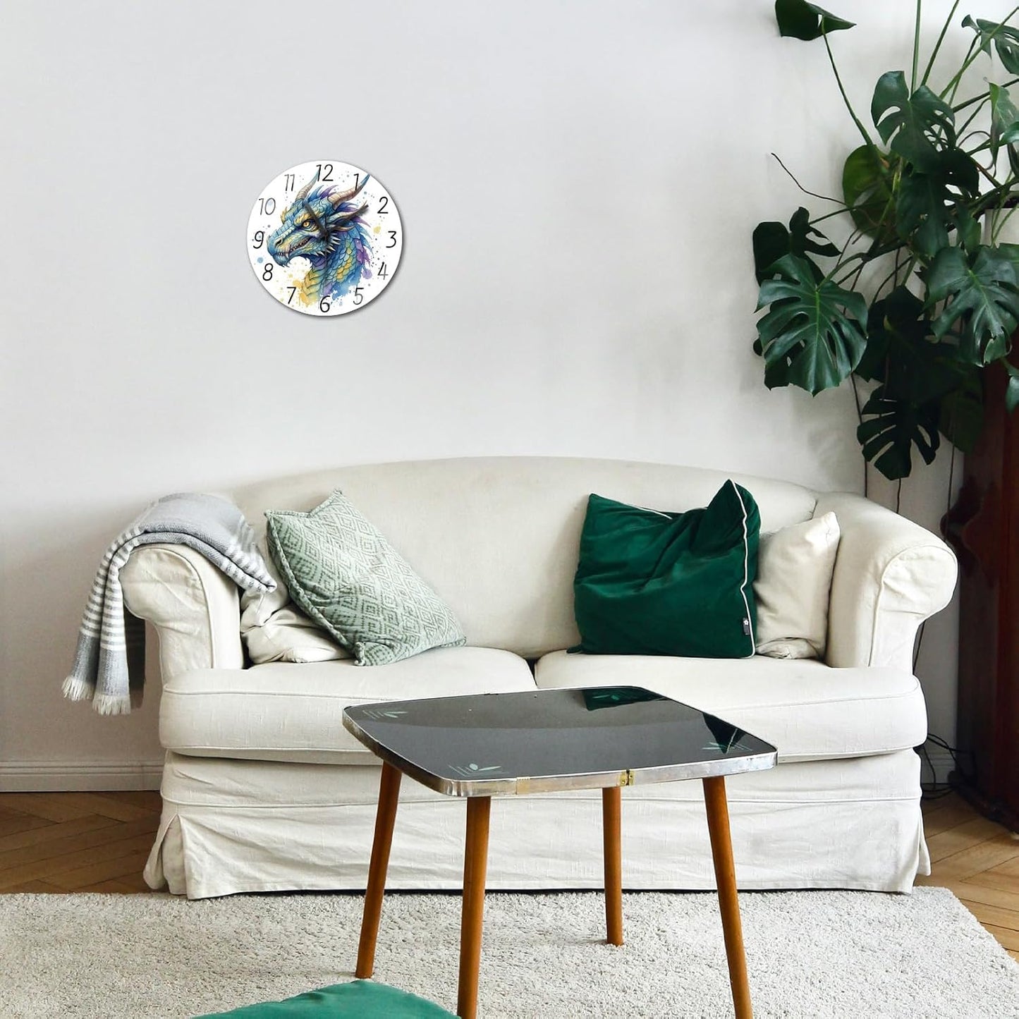 Lemon Wall Clocks Battery Operated, 12" Round Clock | Non Ticking Decorative Clock, Ocean Pattern Glass Design for Living Room, Kitchen, Bedroom & Bathroom Decor