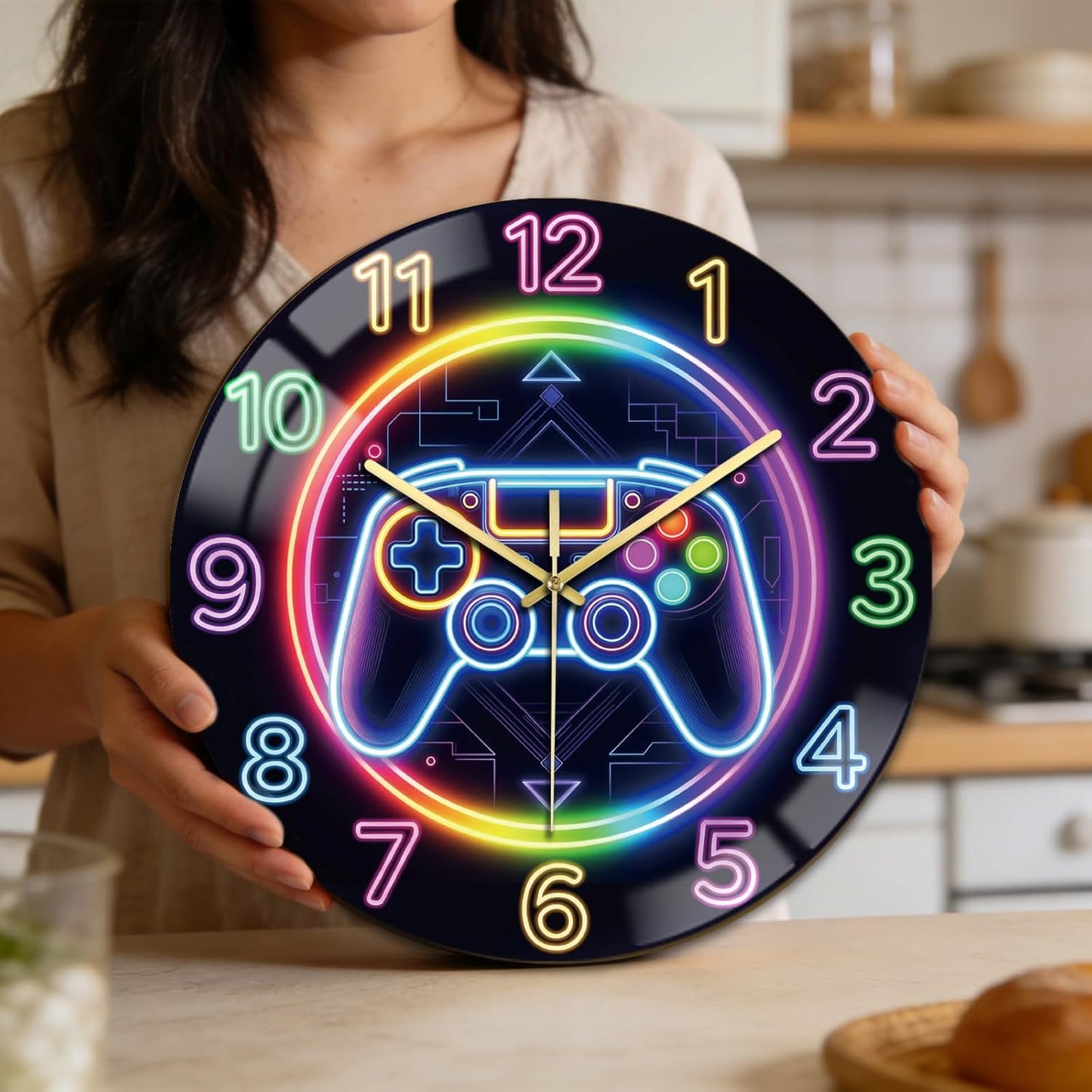 Lemon Wall Clocks Battery Operated, 12" Round Clock | Non Ticking Decorative Clock, Ocean Pattern Glass Design for Living Room, Kitchen, Bedroom & Bathroom Decor