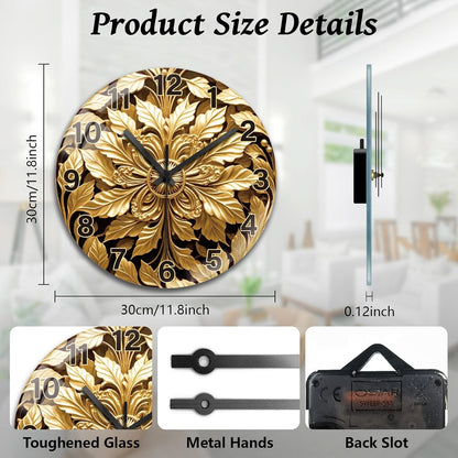 Lemon Wall Clocks Battery Operated, 12" Round Clock | Non Ticking Decorative Clock, Ocean Pattern Glass Design for Living Room, Kitchen, Bedroom & Bathroom Decor