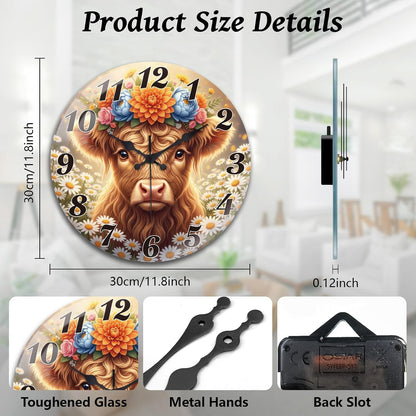 Lemon Wall Clocks Battery Operated, 12" Round Clock | Non Ticking Decorative Clock, Ocean Pattern Glass Design for Living Room, Kitchen, Bedroom & Bathroom Decor