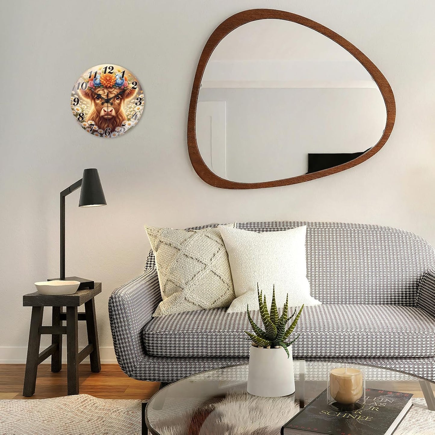 Lemon Wall Clocks Battery Operated, 12" Round Clock | Non Ticking Decorative Clock, Ocean Pattern Glass Design for Living Room, Kitchen, Bedroom & Bathroom Decor