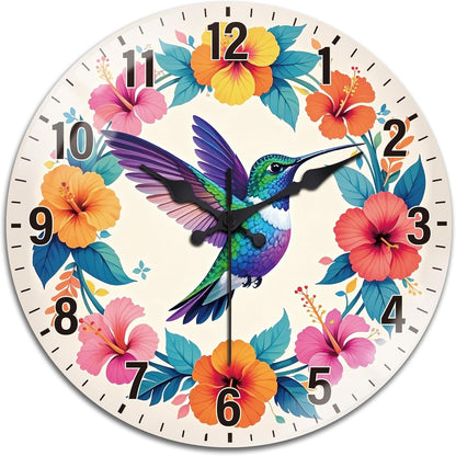 Lemon Wall Clocks Battery Operated, 12" Round Clock | Non Ticking Decorative Clock, Ocean Pattern Glass Design for Living Room, Kitchen, Bedroom & Bathroom Decor