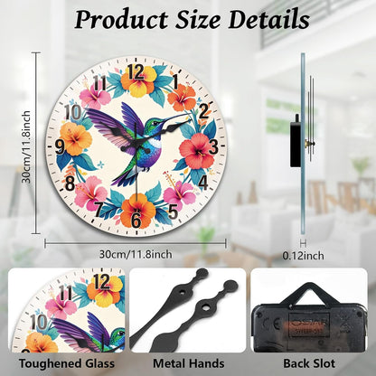 Lemon Wall Clocks Battery Operated, 12" Round Clock | Non Ticking Decorative Clock, Ocean Pattern Glass Design for Living Room, Kitchen, Bedroom & Bathroom Decor