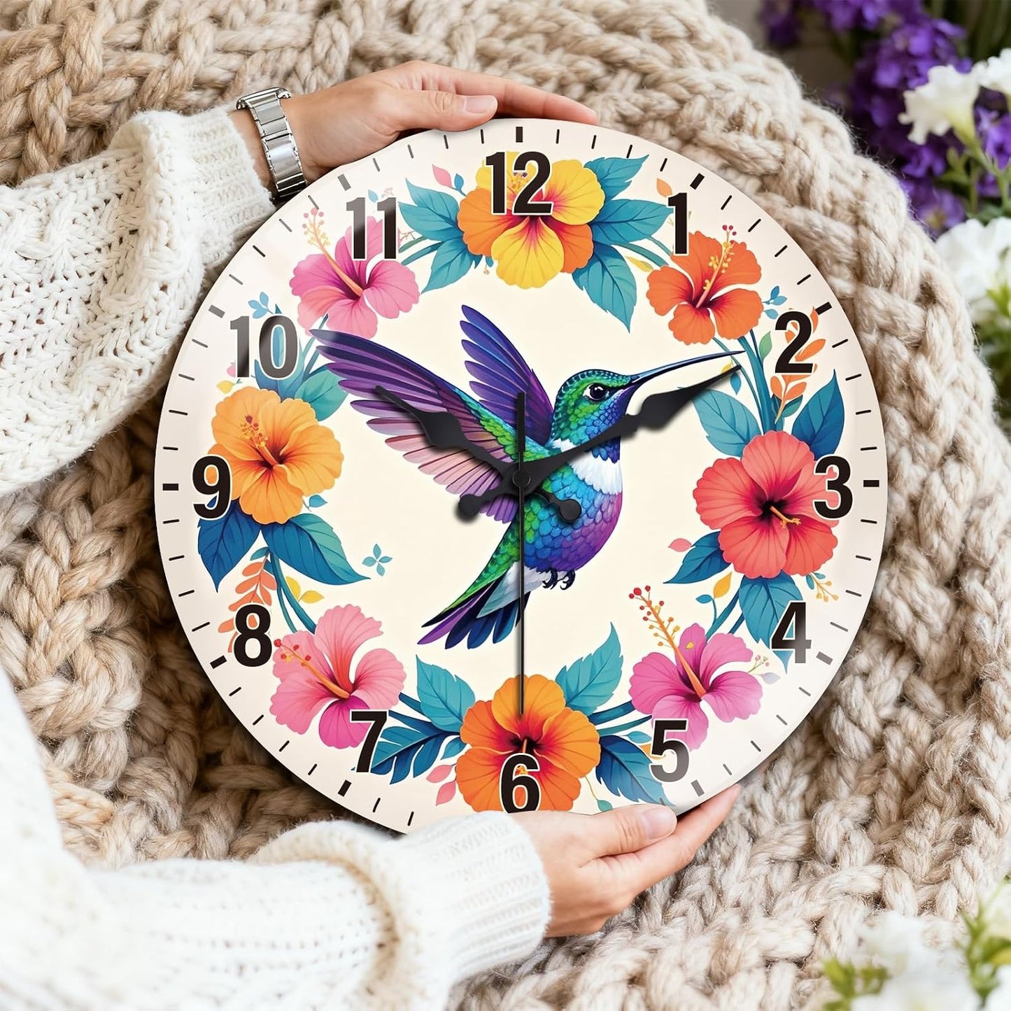 Lemon Wall Clocks Battery Operated, 12" Round Clock | Non Ticking Decorative Clock, Ocean Pattern Glass Design for Living Room, Kitchen, Bedroom & Bathroom Decor
