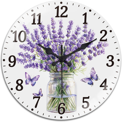 Lemon Wall Clocks Battery Operated, 12" Round Clock | Non Ticking Decorative Clock, Ocean Pattern Glass Design for Living Room, Kitchen, Bedroom & Bathroom Decor