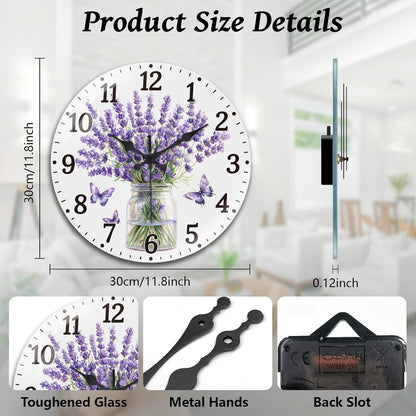 Lemon Wall Clocks Battery Operated, 12" Round Clock | Non Ticking Decorative Clock, Ocean Pattern Glass Design for Living Room, Kitchen, Bedroom & Bathroom Decor