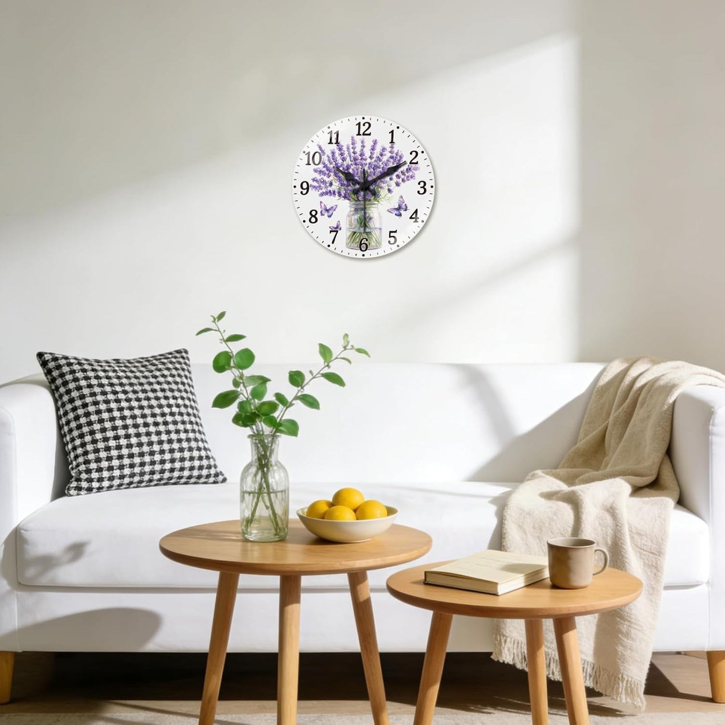 Lemon Wall Clocks Battery Operated, 12" Round Clock | Non Ticking Decorative Clock, Ocean Pattern Glass Design for Living Room, Kitchen, Bedroom & Bathroom Decor