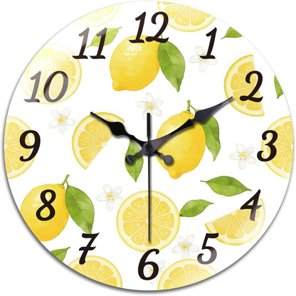 Lemon Wall Clocks Battery Operated, 12" Round Clock | Non Ticking Decorative Clock, Ocean Pattern Glass Design for Living Room, Kitchen, Bedroom & Bathroom Decor