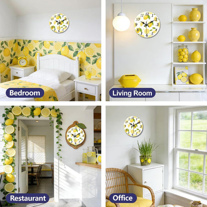 Lemon Wall Clocks Battery Operated, 12" Round Clock | Non Ticking Decorative Clock, Ocean Pattern Glass Design for Living Room, Kitchen, Bedroom & Bathroom Decor