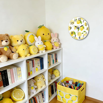 Lemon Wall Clocks Battery Operated, 12" Round Clock | Non Ticking Decorative Clock, Ocean Pattern Glass Design for Living Room, Kitchen, Bedroom & Bathroom Decor