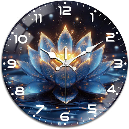 Lemon Wall Clocks Battery Operated, 12" Round Clock | Non Ticking Decorative Clock, Ocean Pattern Glass Design for Living Room, Kitchen, Bedroom & Bathroom Decor