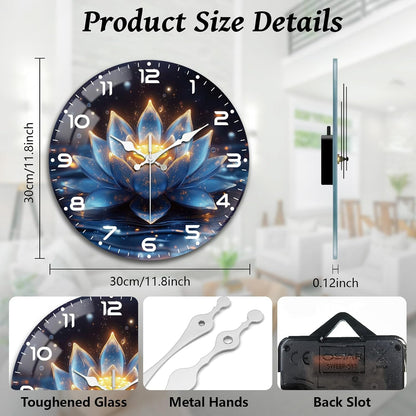 Lemon Wall Clocks Battery Operated, 12" Round Clock | Non Ticking Decorative Clock, Ocean Pattern Glass Design for Living Room, Kitchen, Bedroom & Bathroom Decor