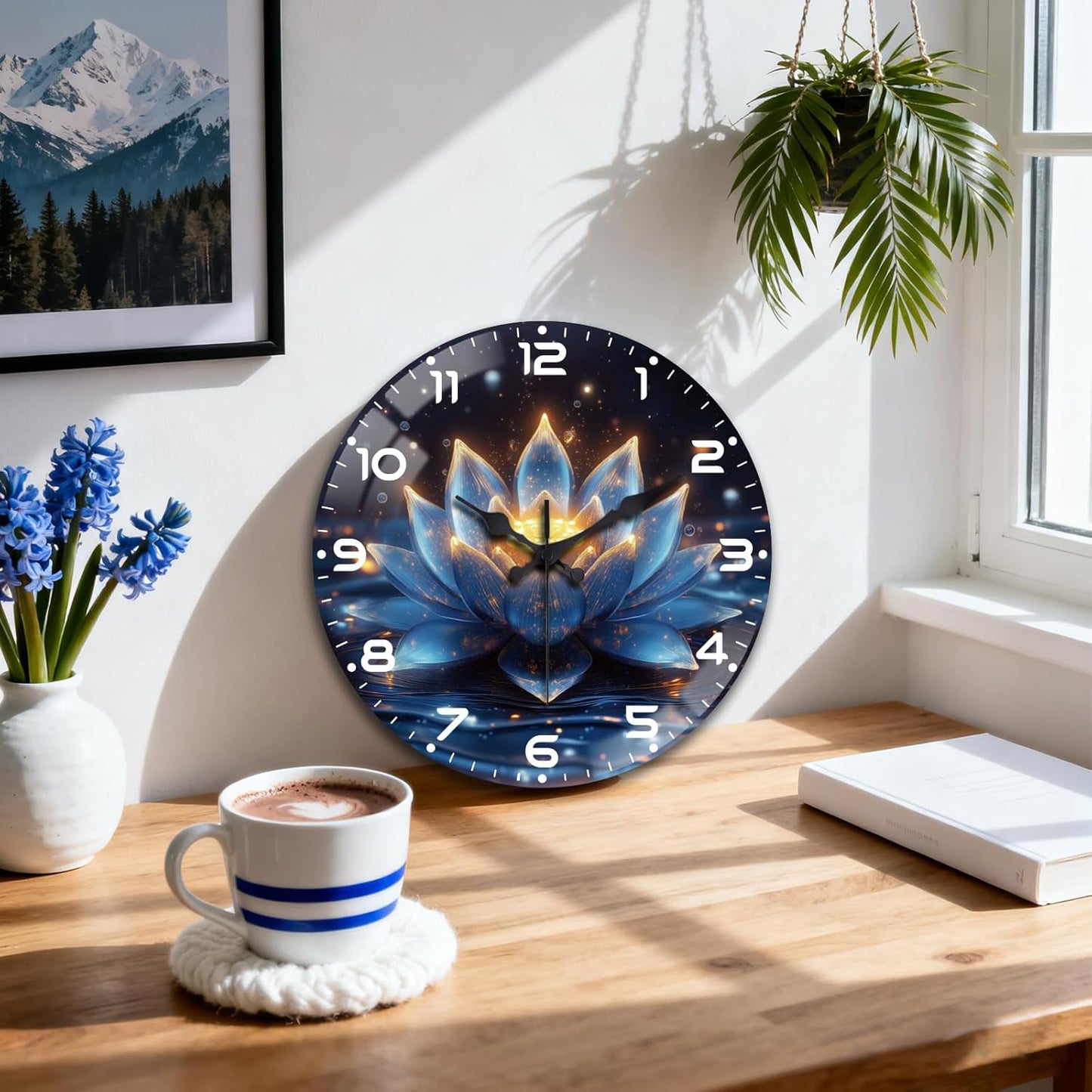 Lemon Wall Clocks Battery Operated, 12" Round Clock | Non Ticking Decorative Clock, Ocean Pattern Glass Design for Living Room, Kitchen, Bedroom & Bathroom Decor