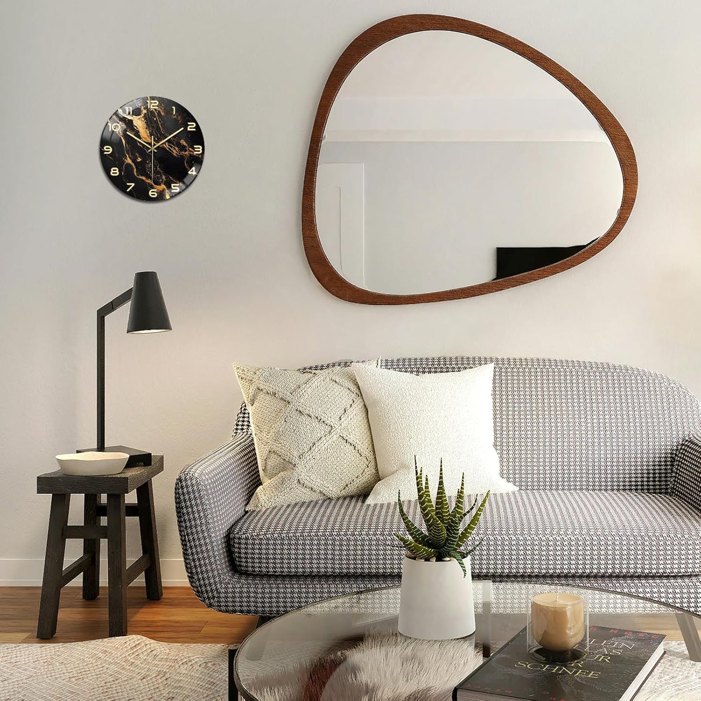 Lemon Wall Clocks Battery Operated, 12" Round Clock | Non Ticking Decorative Clock, Ocean Pattern Glass Design for Living Room, Kitchen, Bedroom & Bathroom Decor